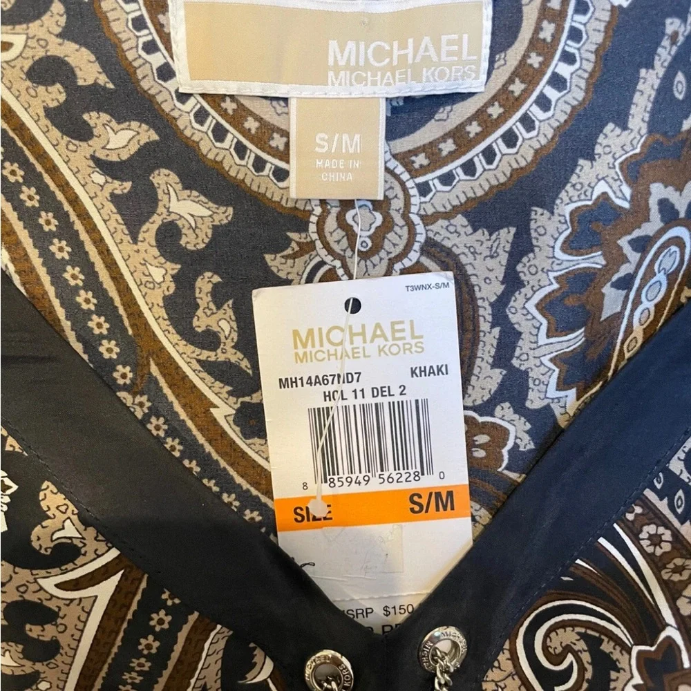 Michael Kors Blue Paisley Silk Scarf Tunic Top - NWT - Picture 7 of 8